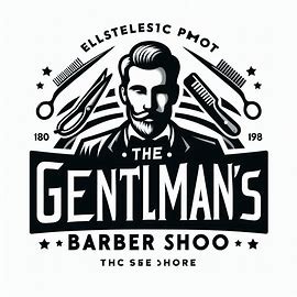 Czarno-biała grafika przedstawiająca wizerunek mężczyzny z wąsami w stylu retro, otoczonego elementami fryzjerskimi jak nożyczki i grzebienie. Całość wkomponowana w kompozycję przypominającą...