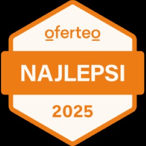 Pomarańczowa odznaka Oferteo „Najlepsi 2025” na czarnym tle. Grafika z logo Oferteo i rokiem 2025, symbolizująca wyróżnienie w serwisie.