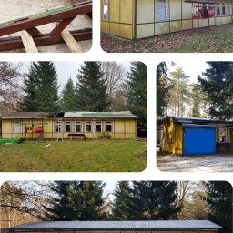 Demontaż starej onduliny, zabezpieczenie konstrukcji przed szkodnikami, montaż nowej konstrukcji poszycia, montaż blacharek oraz położenie blachy trapezowej.