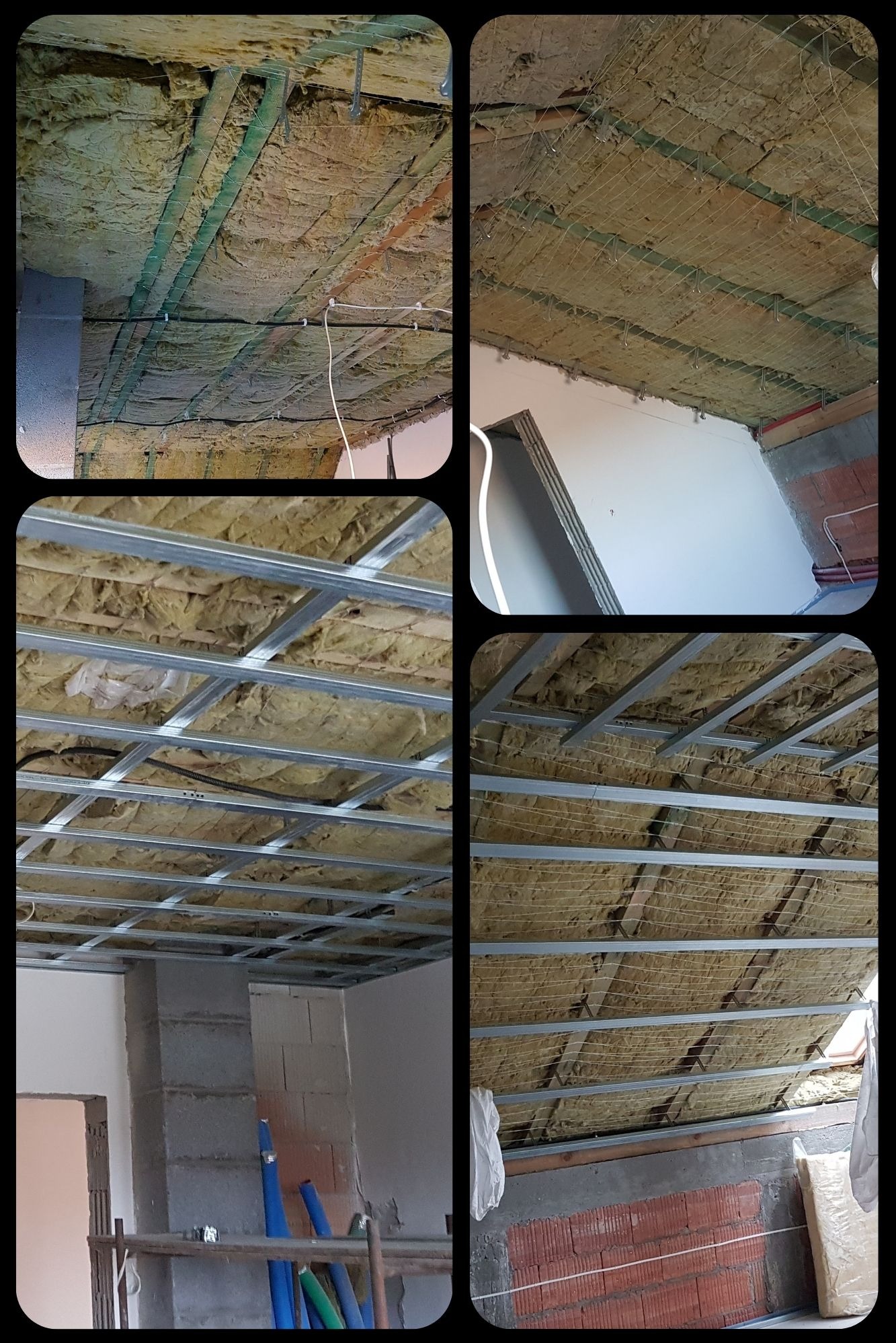 Montaż stelaża pod przyszłą zabudowę GK na suficie i skosach.