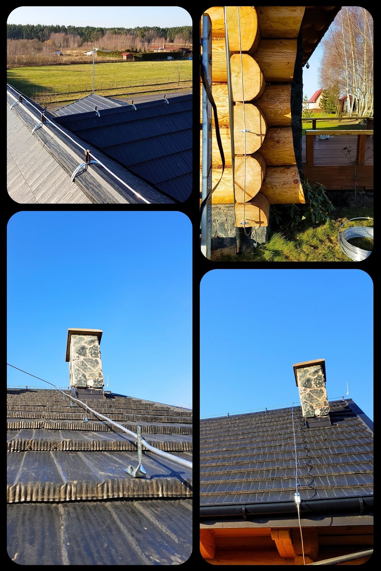 Montaż instalacji odgromowej na domku letniskowym z bali.