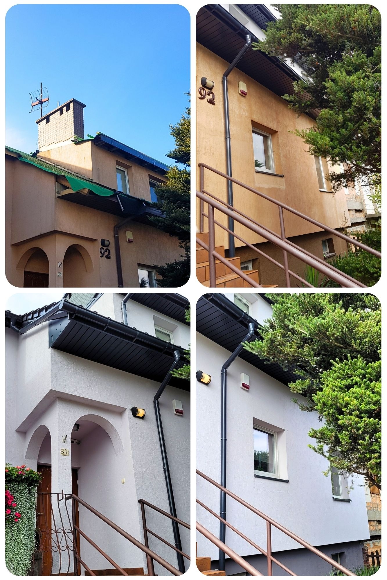 Mycie i malowanie elewacji domu w zabudowie szeregowej.