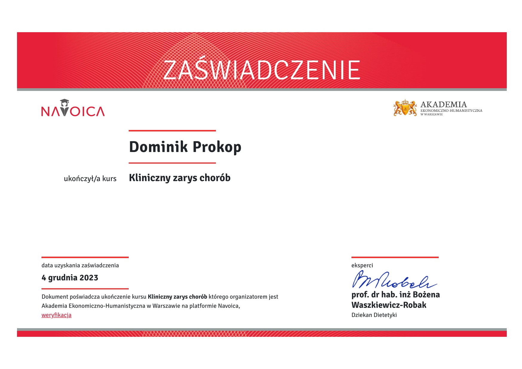 Kurs 'Kliniczny zarys chorób'.