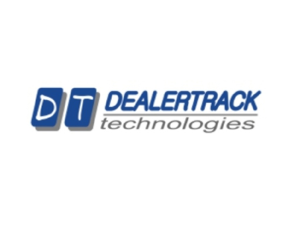 Logo firmy Dealertrack Technologies z niebieskimi kwadratami zawierającymi litery D i T.