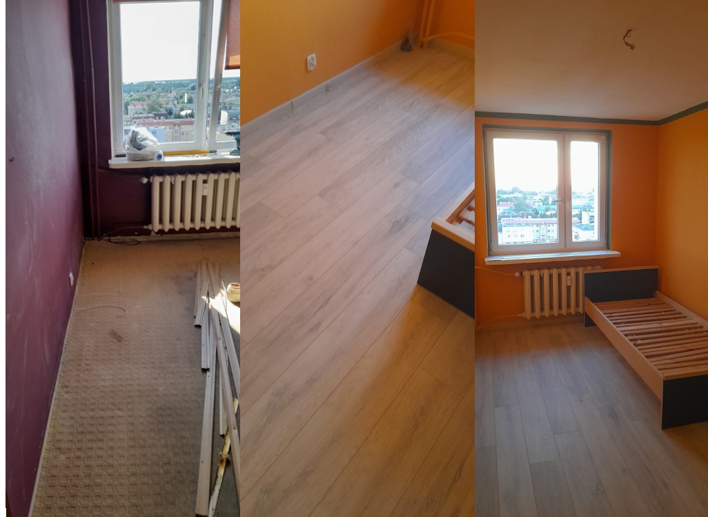 odświeżenie pokoju na życzenie klienta malowanie, szpachlowanie, położenie paneli podłogowych