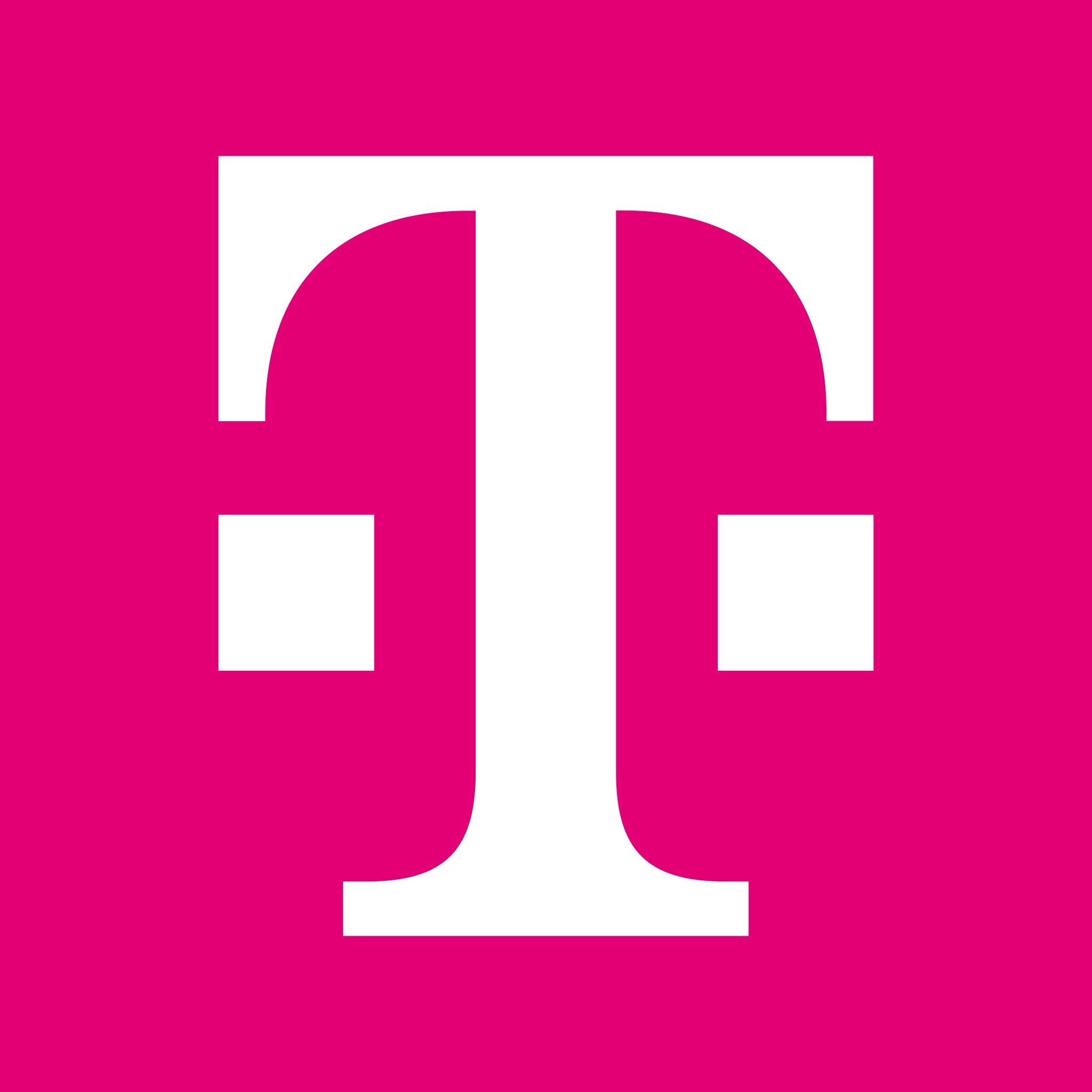 Logo firmy telekomunikacyjnej w kolorze białym na różowym tle.