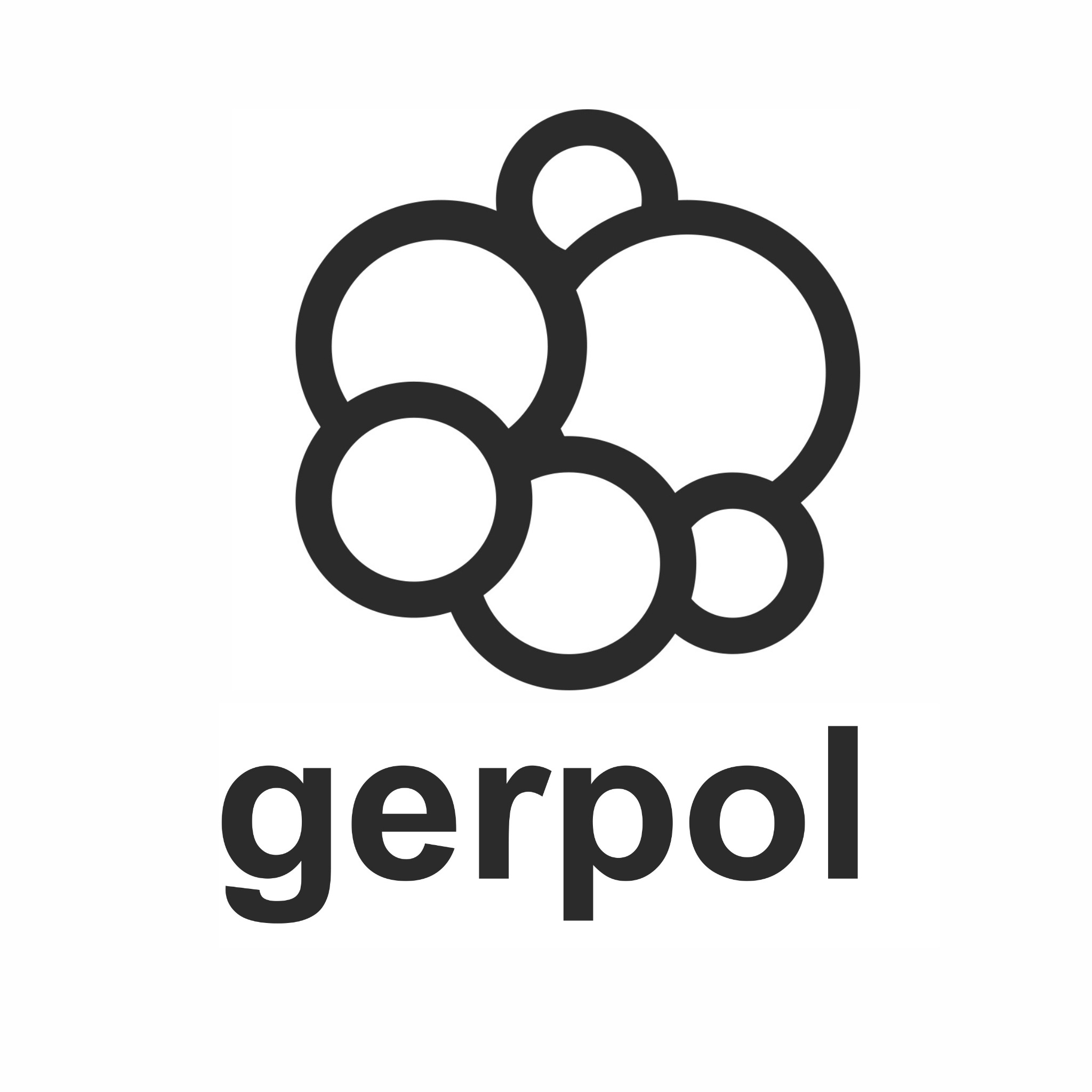 Logo firmy Gerpol przedstawiające skupisko połączonych okręgów w kolorze czarnym nad nazwą firmy.