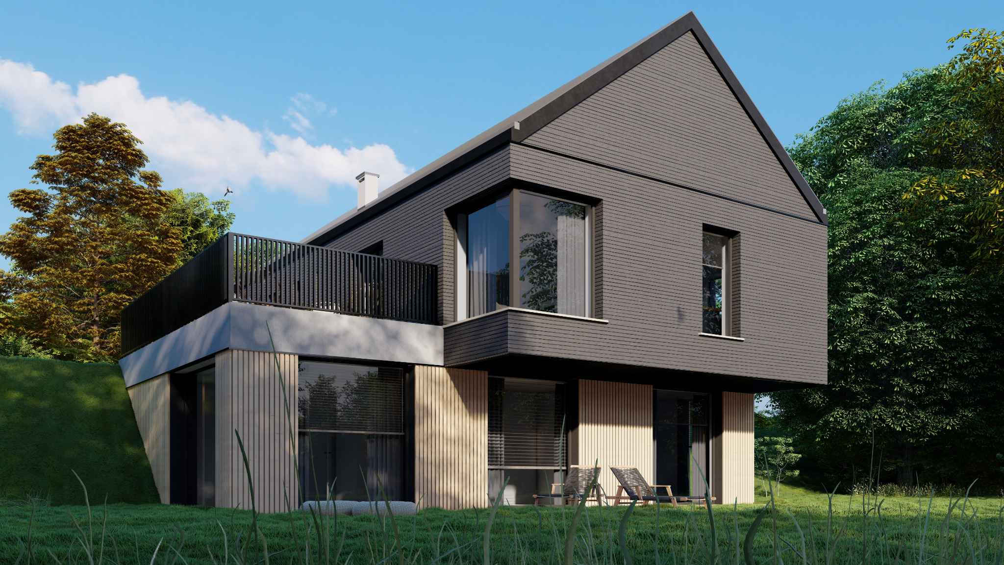 Jednorodzinny dom na skarpie w Sierakowie.