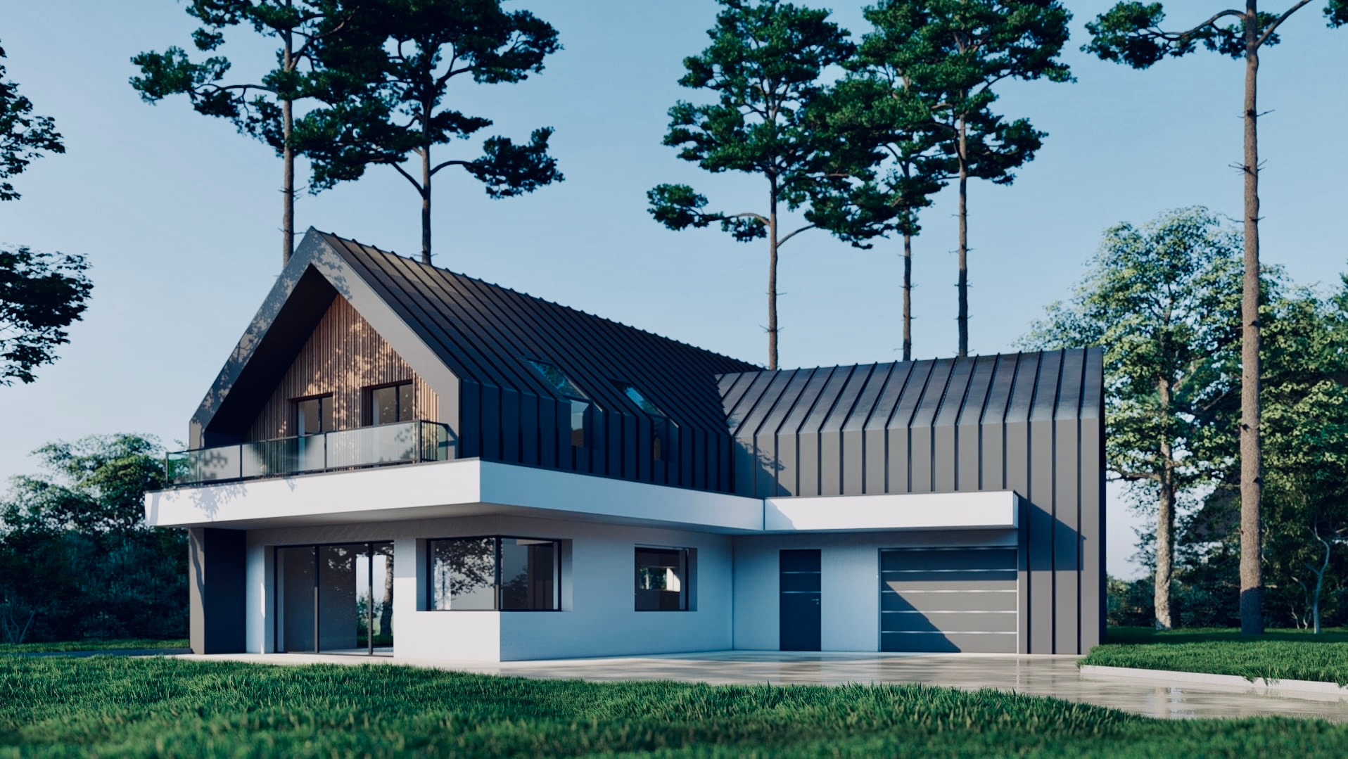 Dom jednorodzinny z garażem w bryle. Stróża, małopolskie.