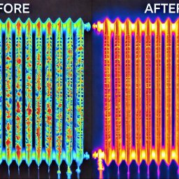Grzejnik przed czyszczeniem i po czyszczeniu