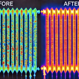 Grzejnik przed czyszczeniem i po czyszczeniu