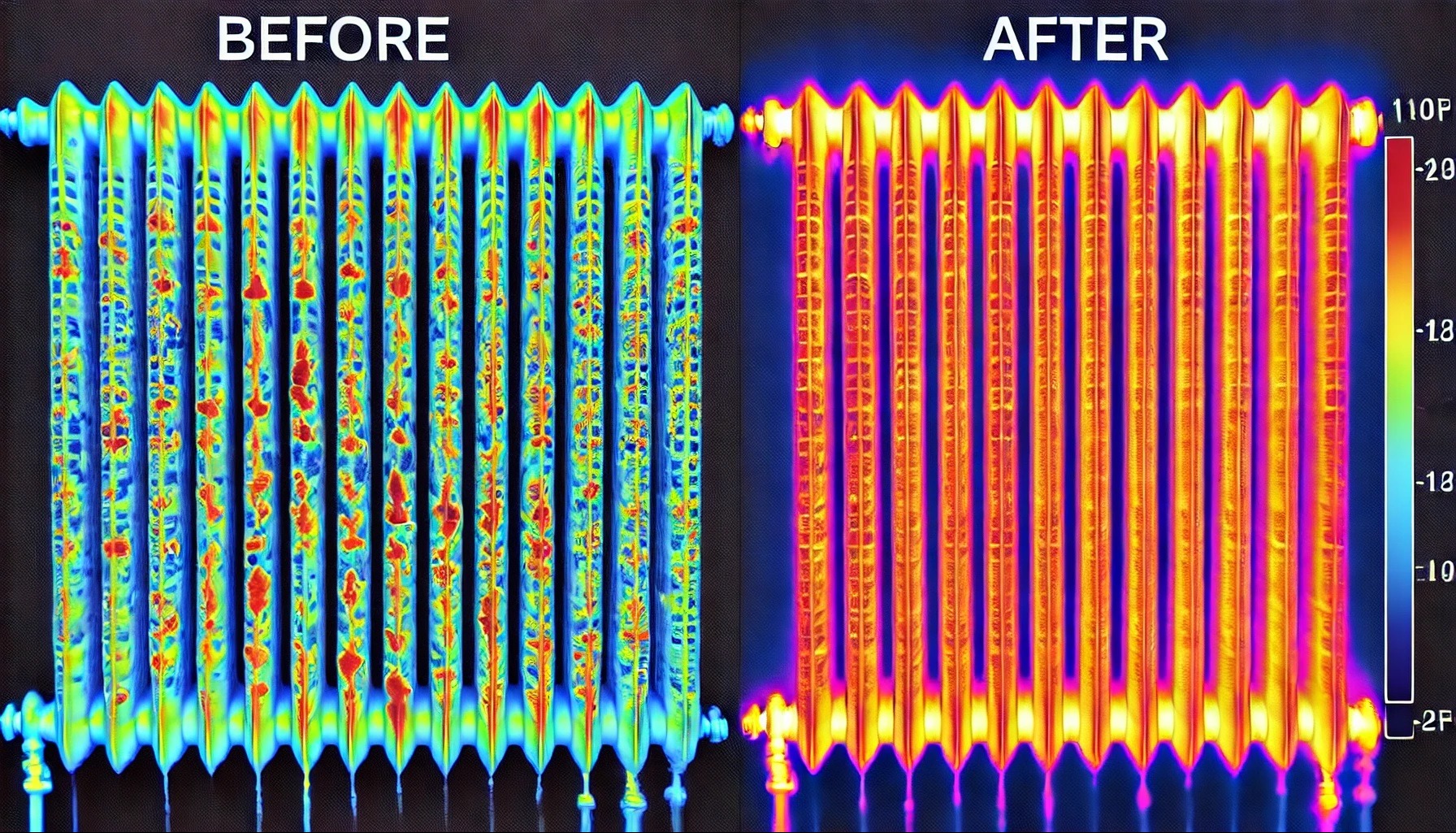 Grzejnik przed czyszczeniem i po czyszczeniu