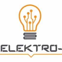 Logo firmy P&M Elektro-Tech z symbolem żarówki z elementami elektronicznymi, w kolorach pomarańczowym i szarym.