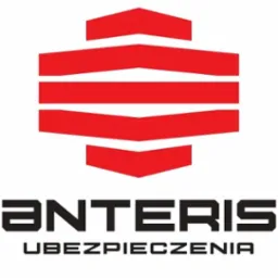 Logo firmy Anteris Ubezpieczenia z czerwonym, geometrycznym symbolem powyżej nazwy.