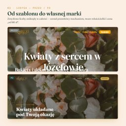 Digital Vantage - Porównanie dwóch wersji strony internetowej kwiaciarni 'Łodyga': przed i po rebrandingu. Widoczne zmiany w logo, nagłówkach i układzie treści na tle kwiatów.
