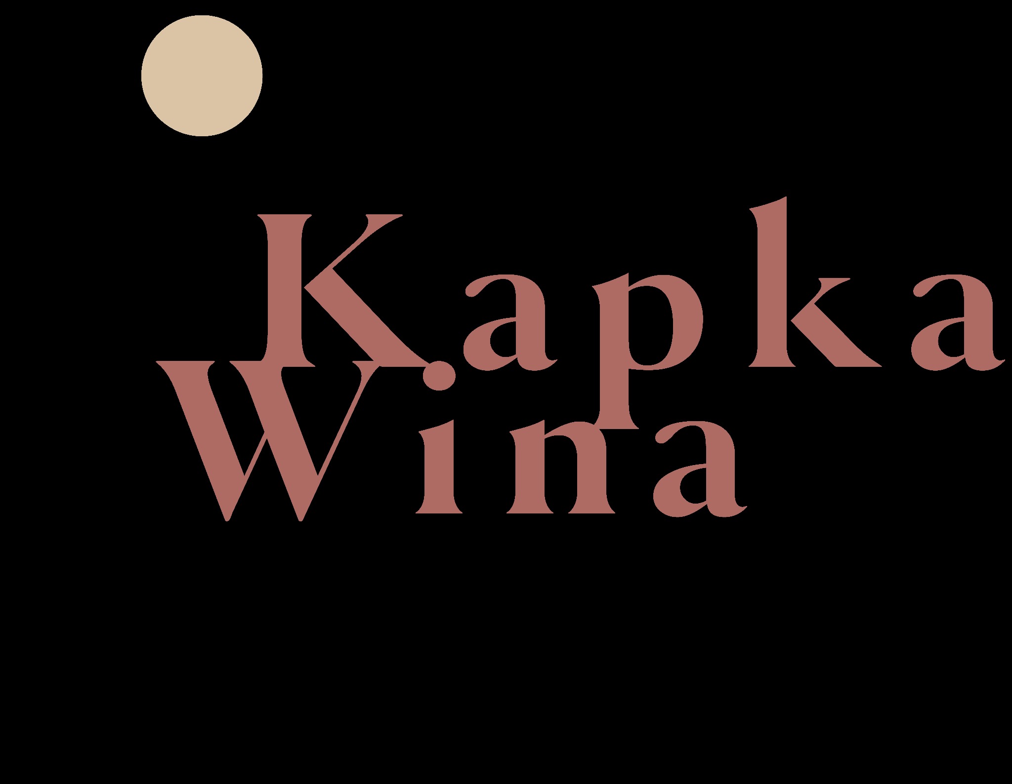 Logo firmy 'Kapka Wina' w kolorze ceglastym na czarnym tle z beżowym okręgiem w lewym górnym rogu.