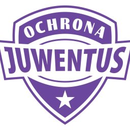 OCHRONA JUWENTUS - Fioletowo-białe logo firmy 'Ochrona Juwentus' w kształcie tarczy, z białymi napisami 'OCHRONA' i 'JUWENTUS' oraz białą gwiazdą na dole.