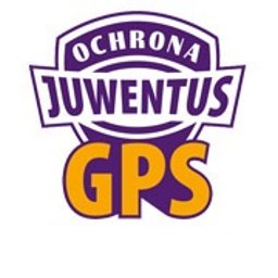 OCHRONA JUWENTUS - Logo firmy Ochrona Juwentus GPS, z fioletowym tłem i białym napisem 'OCHRONA JUWENTUS' oraz dużym, pomarańczowym napisem 'GPS' poniżej.