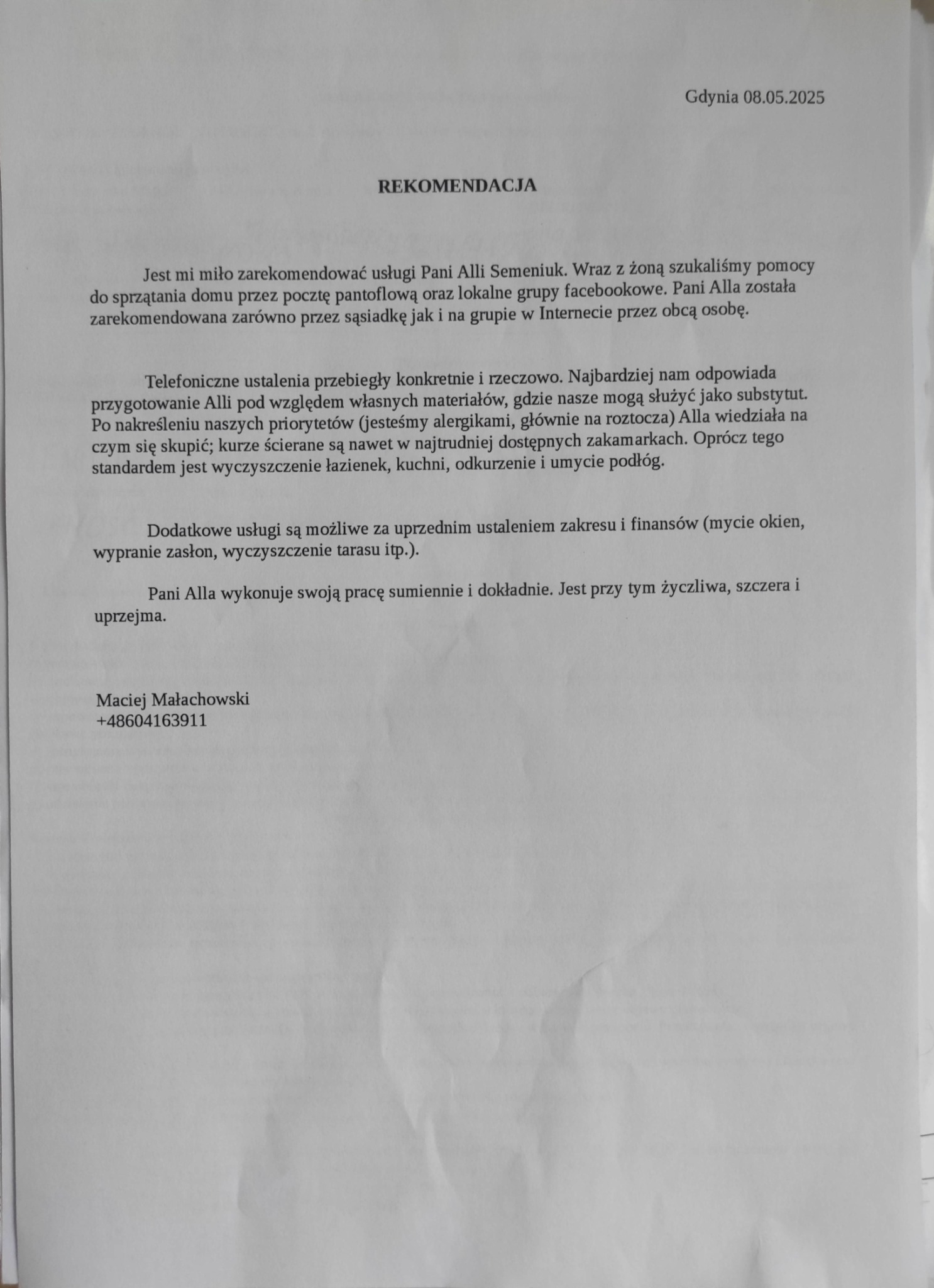 Rekomendacja od klienta