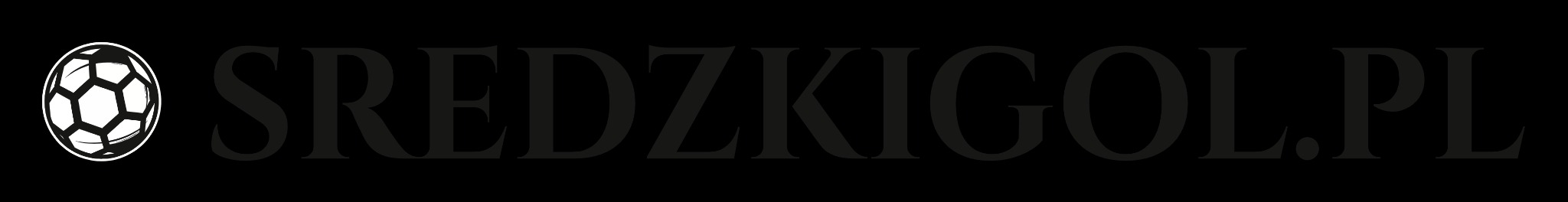 Czarno-białe logo strony internetowej SREDZKIGOL.PL z ikoną piłki nożnej po lewej stronie.