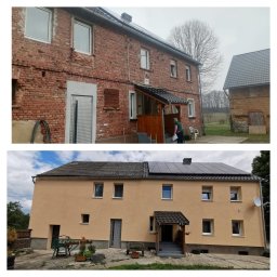 Kompleksowe wykonanie docieplenia budynku wraz  z położeniem tynku w budynku z 1920 r. - Nawojów Śląski woj. Dolnośląskie