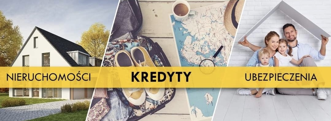 Kompozycja kolażu: dom jednorodzinny z ogrodem, otwarta walizka z ubraniami i mapą świata, uśmiechnięta rodzina trzymająca kartonowy dach nad głową.