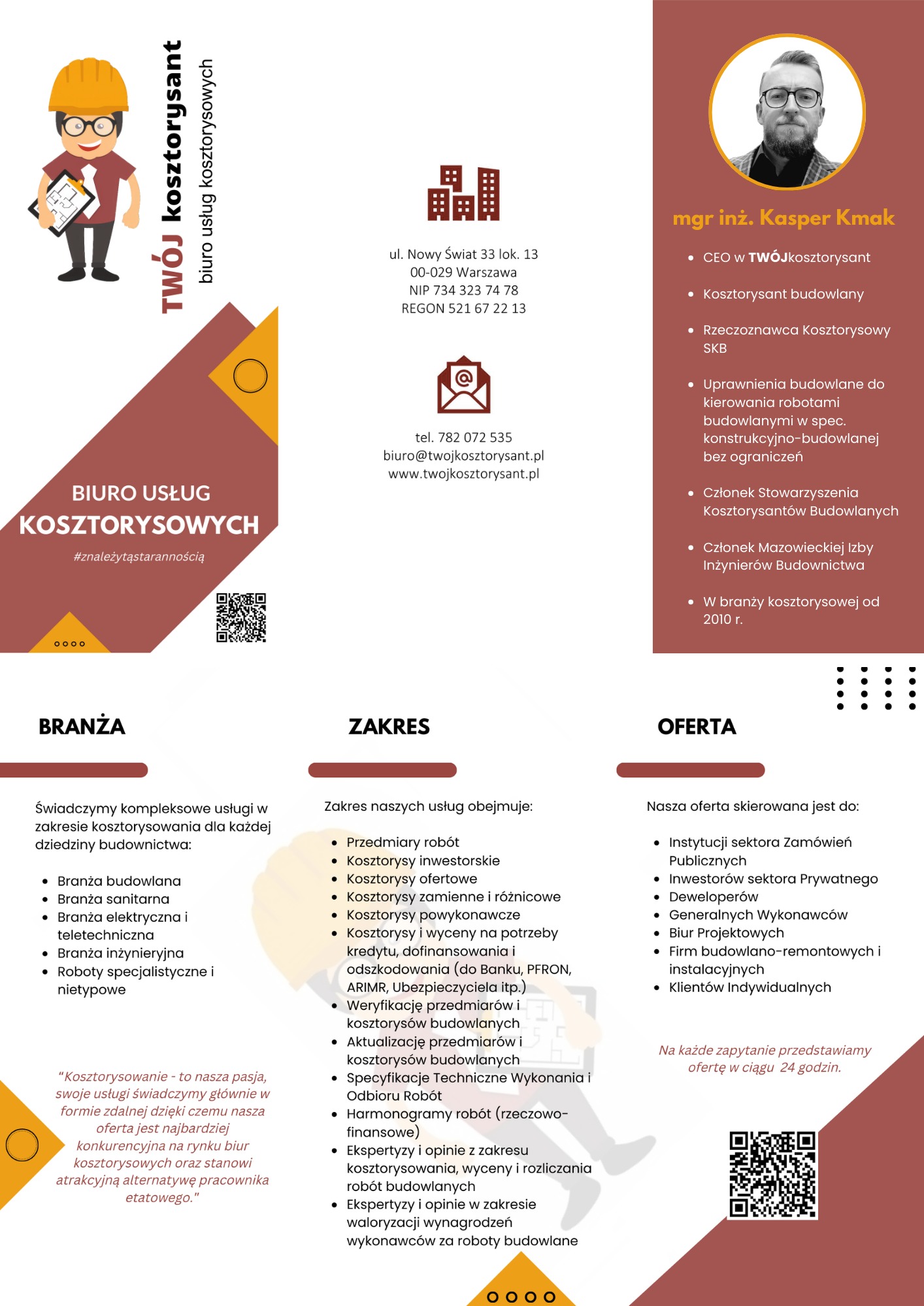 Kompleksowe usługi kosztorysowe.