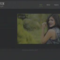 Strona internetowa studia fotograficznego Pauliny Bartoszak, prezentująca portfolio z kategorią 'Alicja', z widocznym zdjęciem kobiety w plenerze.
