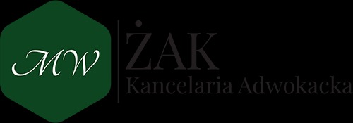 Logo Kancelarii Adwokackiej Żak z zielonym sześciokątem z inicjałami MW po lewej i napisem Żak Kancelaria Adwokacka po prawej stronie, na czarnym tle.