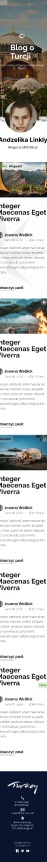Fragment strony internetowej bloga o Turcji, z artykułami i zdjęciami. Widoczny nagłówek 'Blog o Turcji' i profil autorki Andżeliki Linkly