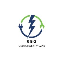 Logo firmy RGQ Usługi Elektryczne przedstawiające błyskawicę, wtyczkę i klucz w okręgu.