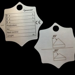 Tabliczki znamionowe do zawiesi linowych ze stali nierdzewnej z grawerem