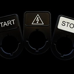 Tabliczka opisowa pod przycisk sterowniczy z plastiku do znakowania laserami FIBER