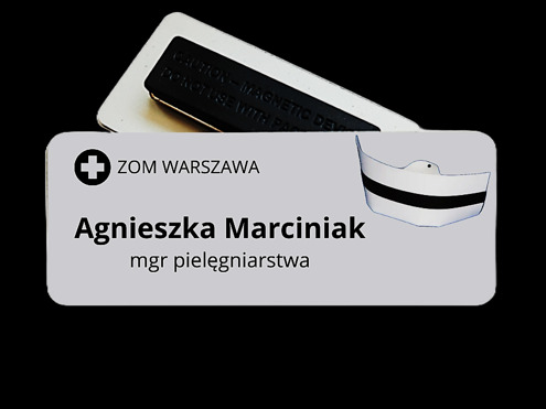 Identyfikator imienny metalowy z nadrukiem zapięcie na magnes