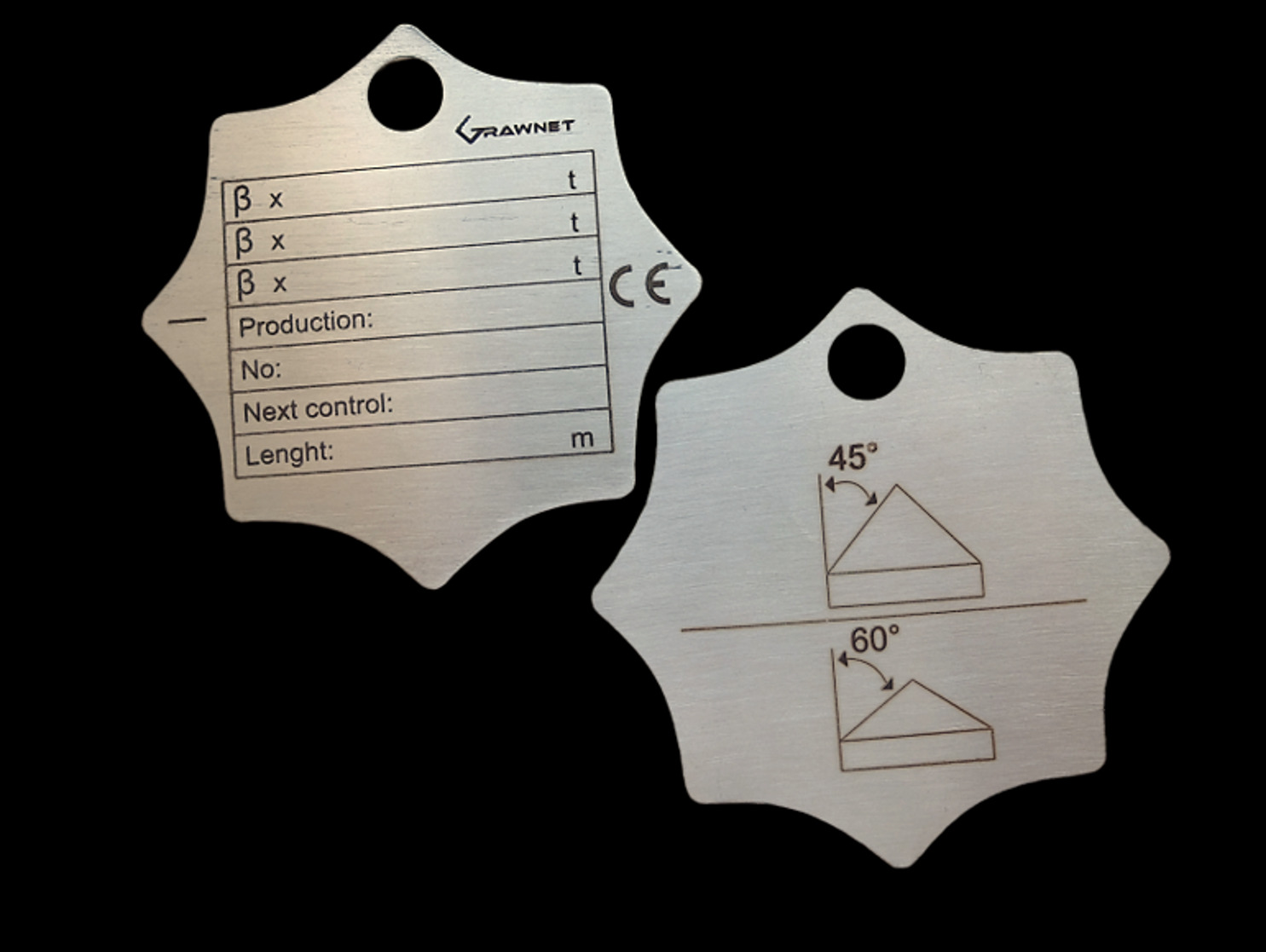 Tabliczki znamionowe do zawiesi linowych ze stali nierdzewnej z grawerem