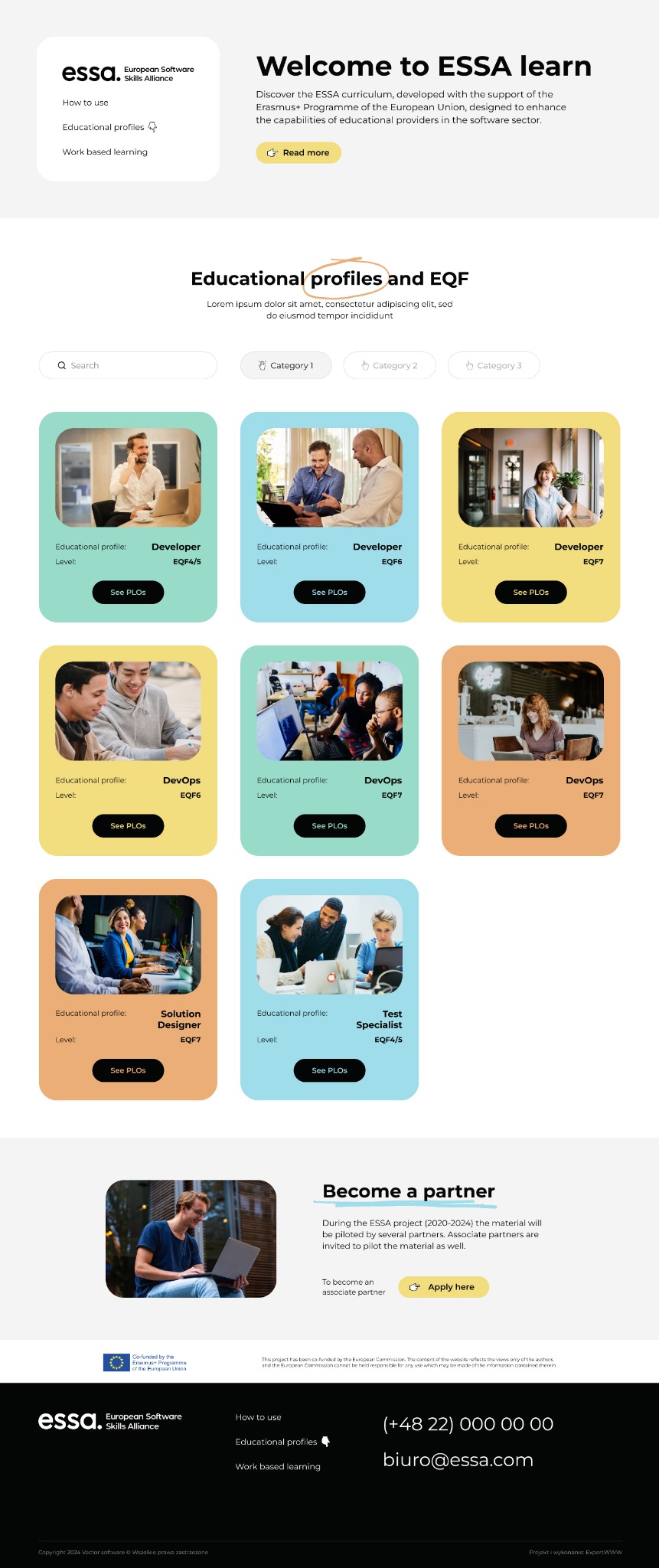 Projekt graficzny dla platformy e-learningowej ESSA Software Skills.