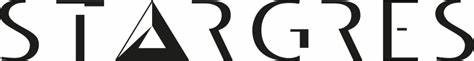 Logo Stargres w czerni na białym tle. Geometryczny font, trójkąt w literze A. Minimalistyczny design.