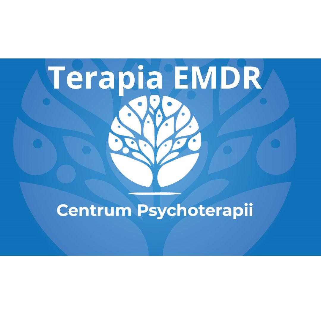Logo Centrum Psychoterapii oferującego Terapię EMDR, z białym drzewem na niebieskim tle.