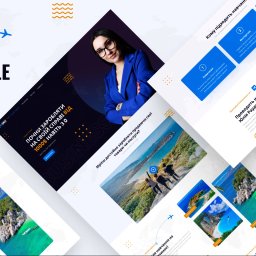 Empiria Studio - Ukraińska strona internetowa z elementami turystycznymi, prezentująca kurs online z zakresu biznesu, z wizerunkiem uśmiechniętej kobiety w niebieskiej marynarce.