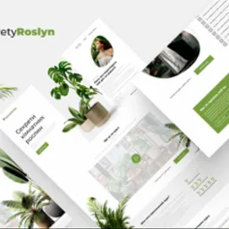 Kompozycja z nałożonych na siebie zrzutów ekranu strony internetowej o tematyce roślin domowych, z elementami graficznymi, zdjęciami roślin w doniczkach i tekstem w języku ukraińskim, otoczona...