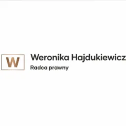 Logo kancelarii prawnej: litera W w kwadracie, obok imię i nazwisko radcy prawnego Weroniki Hajdukiewicz.