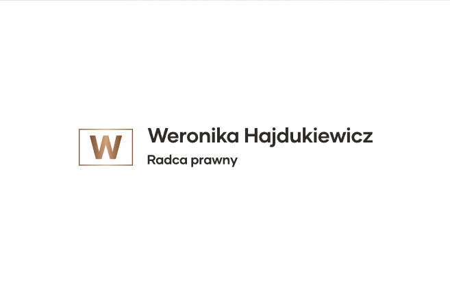 Logo kancelarii prawnej: litera W w kwadracie, obok imię i nazwisko radcy prawnego Weroniki Hajdukiewicz.