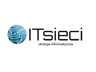 Logo firmy ITsieci z niebieską kulą ziemską z naniesionymi strzałkami symbolizującymi sieć oraz napisem ITsieci obsługa informatyczna na białym tle.