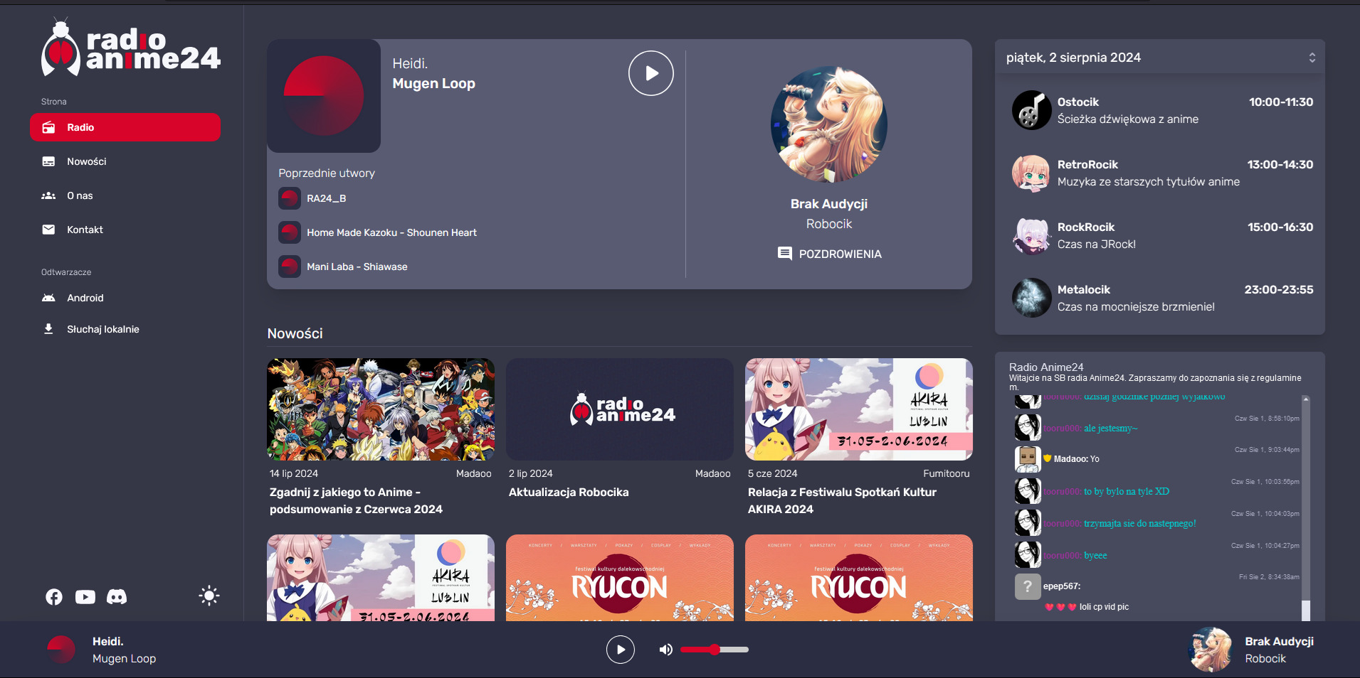 Serwis Radio Anime24 Obowiązki: Opieka nad stroną Zarządzanie CMS Naprawa bieżących usterek Modyfikacje strony