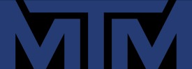 Grafika przedstawia stylizowane logo składające się z liter MTM w kolorze ciemnoniebieskim na czarnym tle.