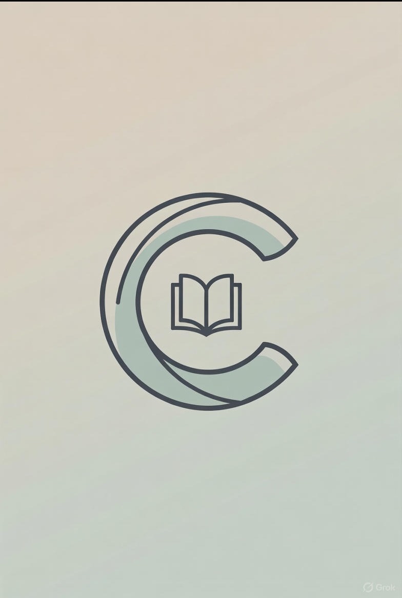 Graficzne logo: litera 'C' otaczająca otwartą książkę. Delikatna kolorystyka, minimalistyczny design. Idealne dla copywritera lub firmy związanej z pisaniem.