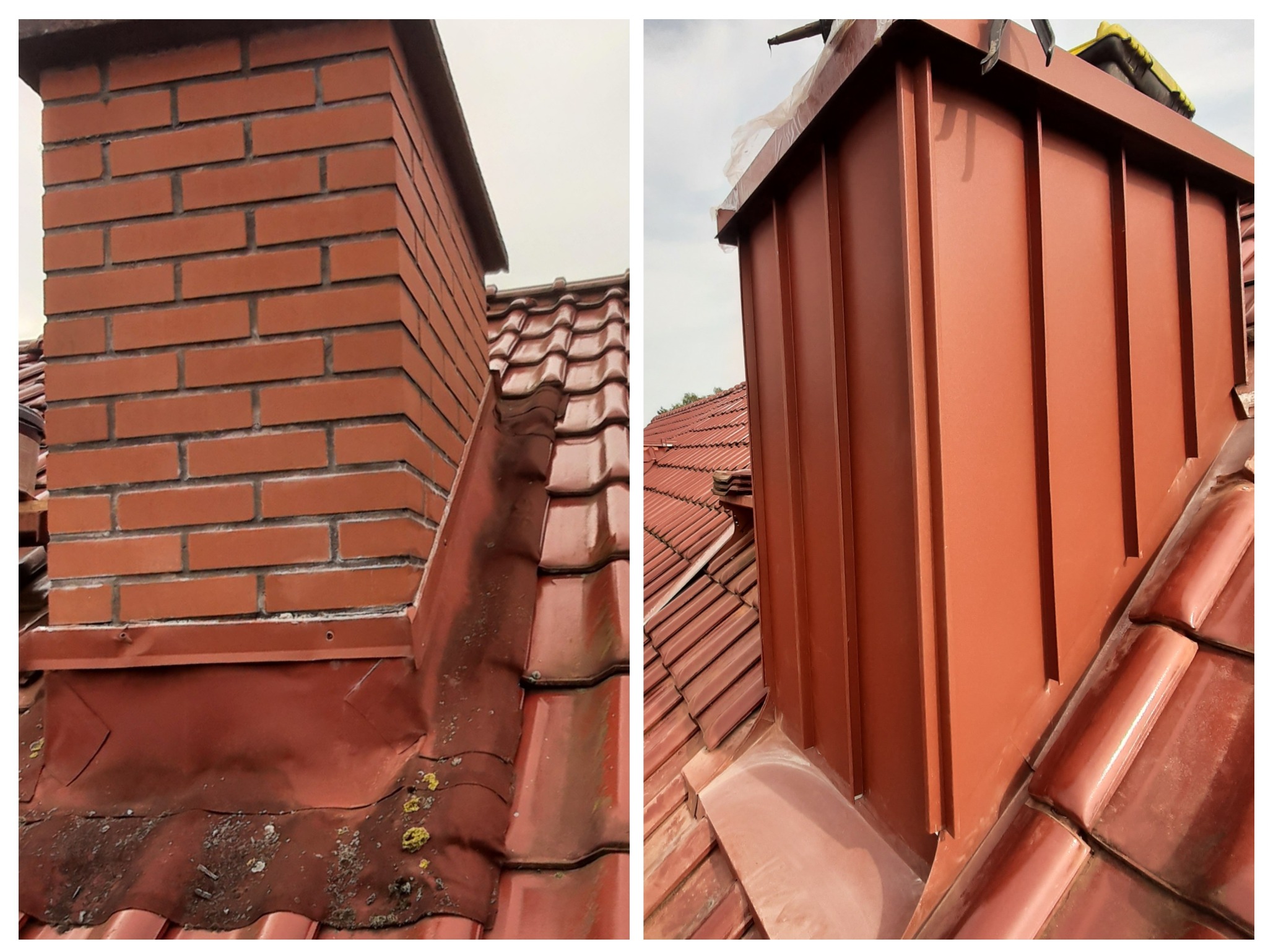 Komin przed i po. Blacha na rąbek