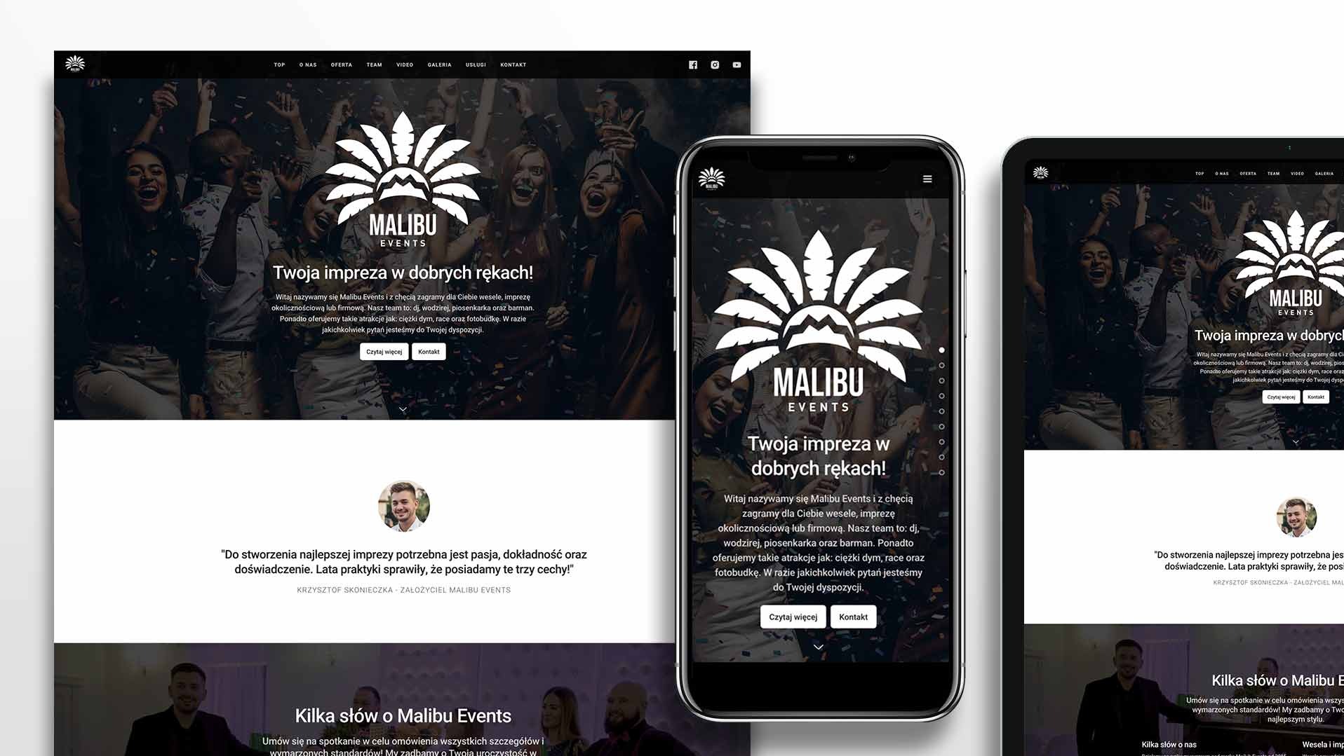 Kreowanie marki Malibu Events wraz ze stroną internetową.