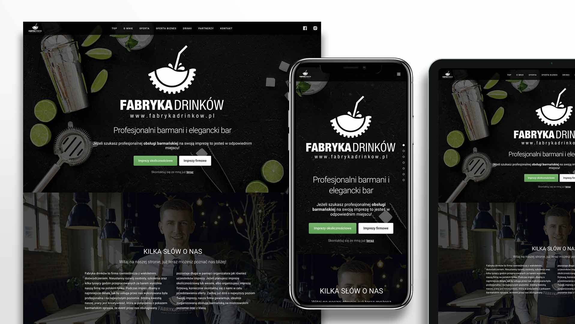 Kreowanie marki Fabryka Drinków wraz ze stroną internetową.