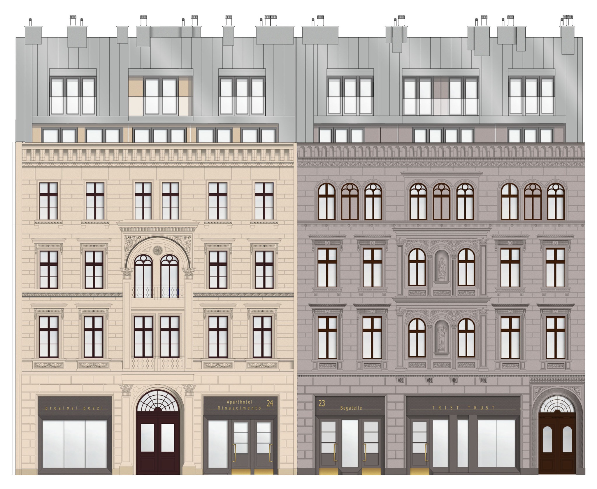 projekt elewacji kamienic we Wrocławiu, zrealizowane